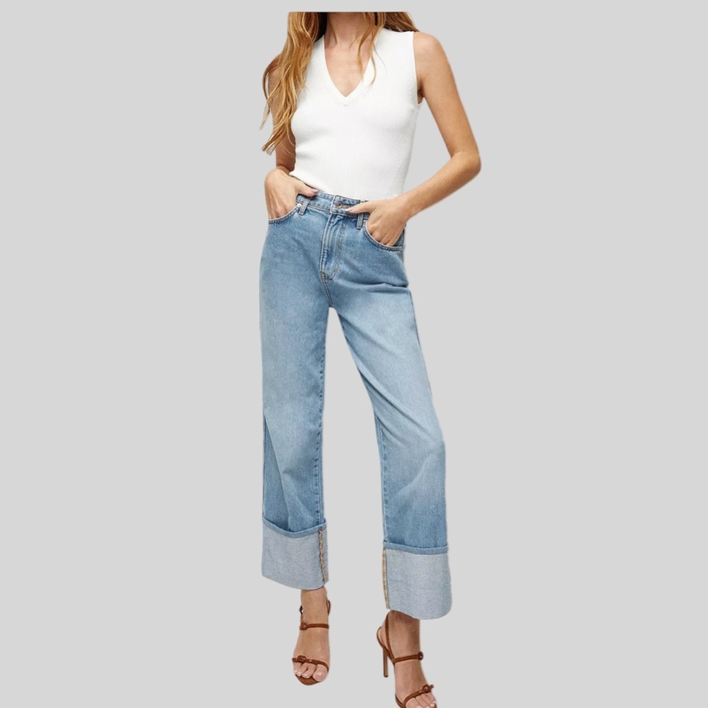 New Abercrombie &Fitch Women’s High Rise 90’s Straight Leg Cuffed Ankle Jeans 27 - Picture 5 of 10
